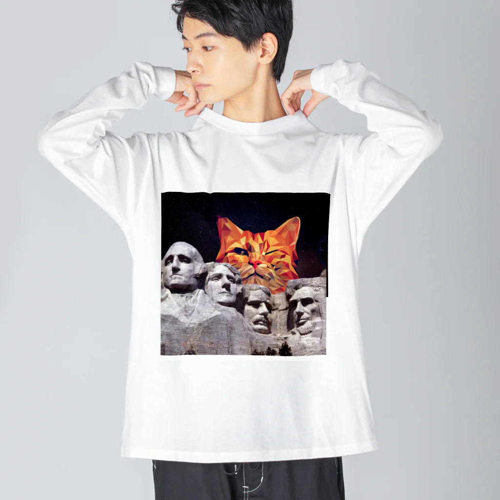 SPADAのMoai Statue and Cat Art ビッグシルエットロングスリーブTシャツ