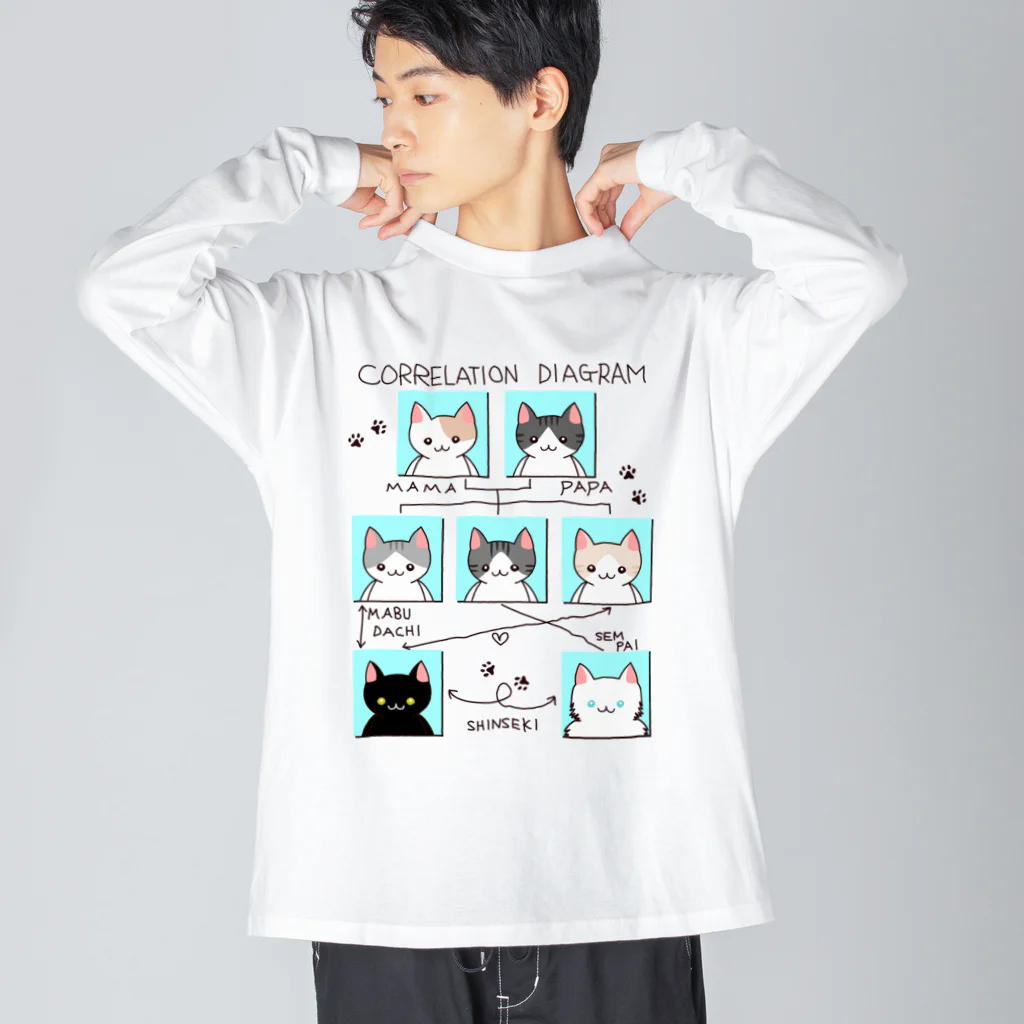 A33のねこさんの相関図 ビッグシルエットロングスリーブTシャツ