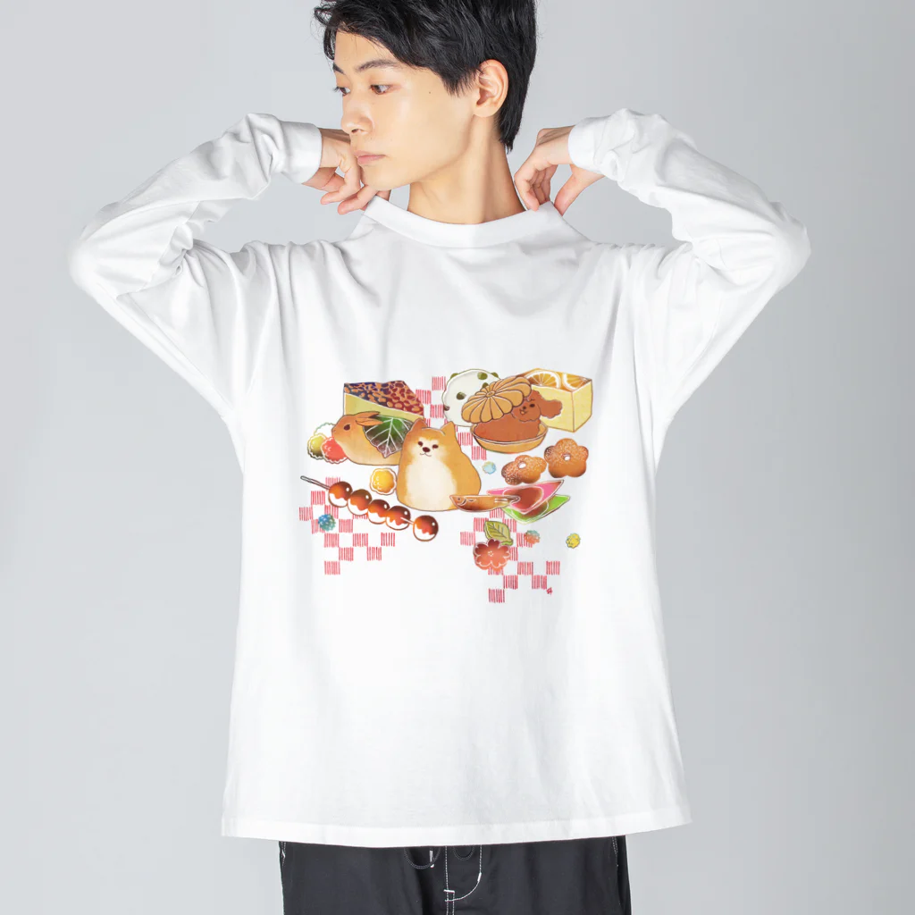 透月糖花のもふもふ和菓子ちゃん ビッグシルエットロングスリーブTシャツ