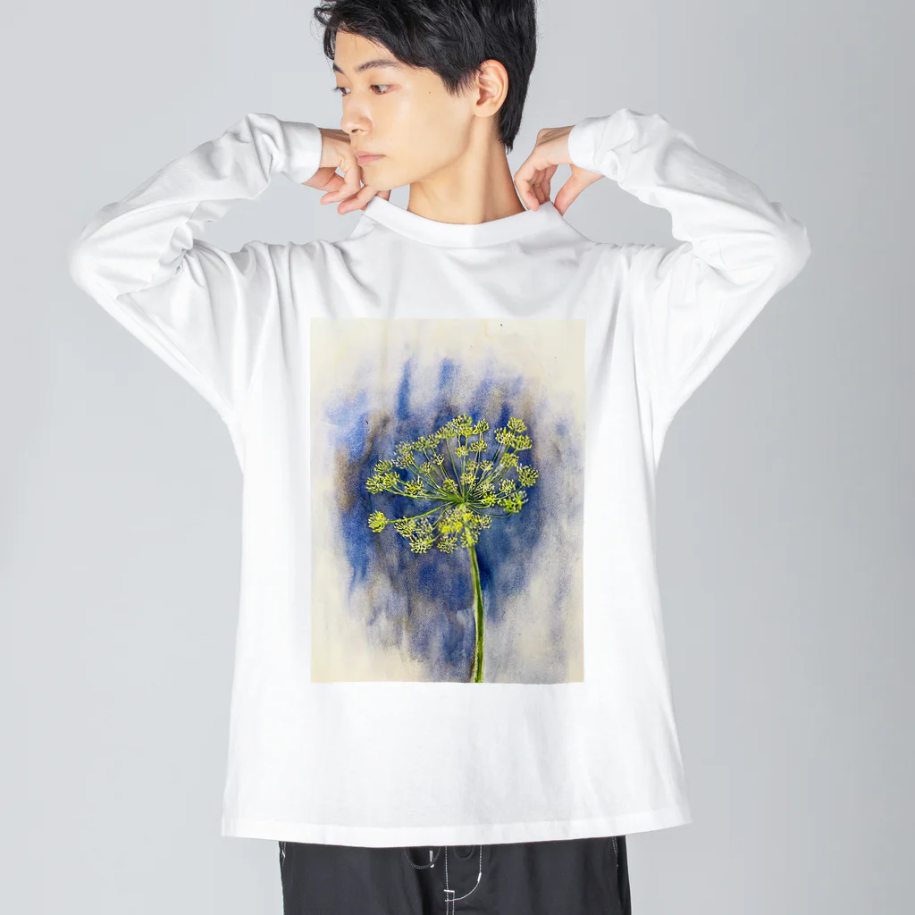 あおニャーマンの植物画着彩2 ビッグシルエットロングスリーブTシャツ