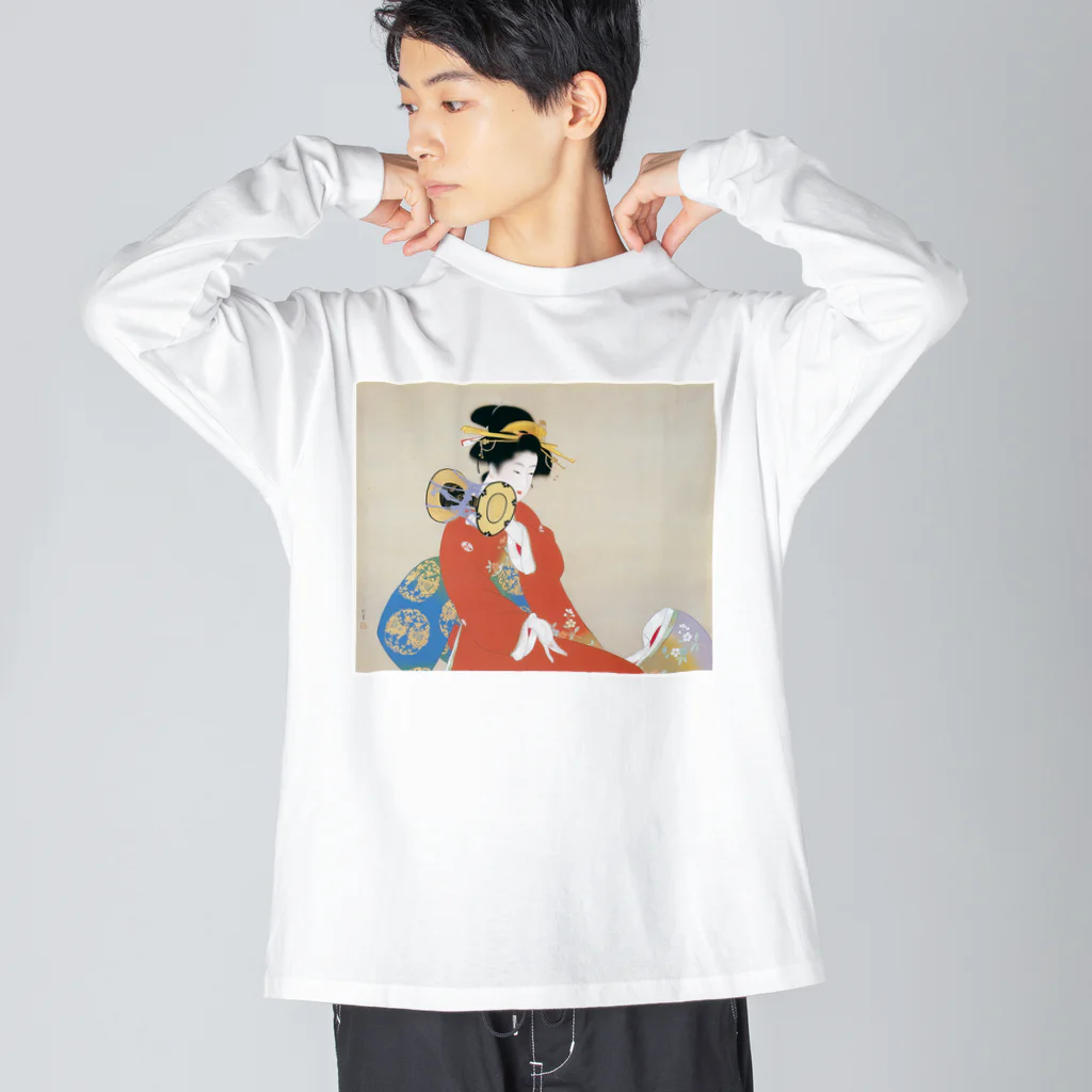 寿めでたや(ukiyoe)のUkiyoe  浮世絵　上村松園・鼓の音 ビッグシルエットロングスリーブTシャツ