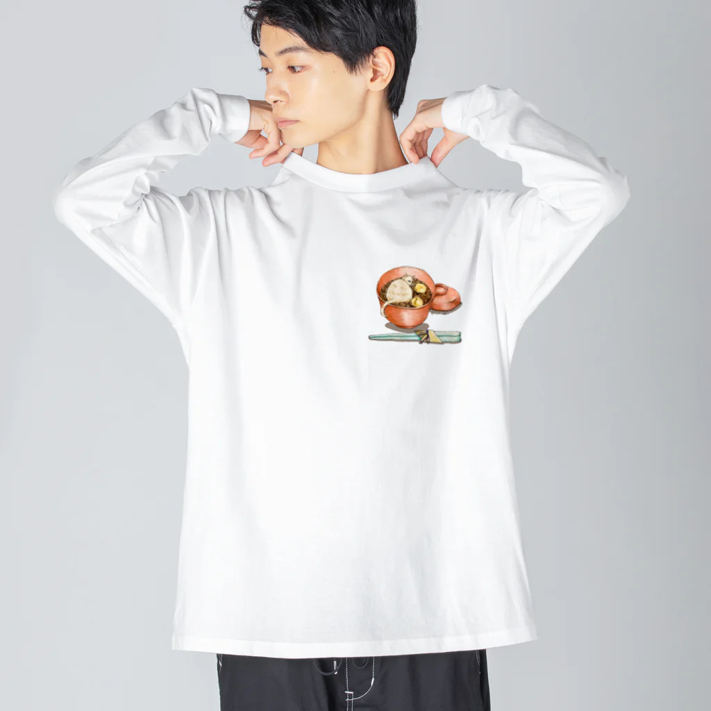 kaoru@nekomangakakuyoのお汁粉食べた？おしるこねこ ビッグシルエットロングスリーブTシャツ