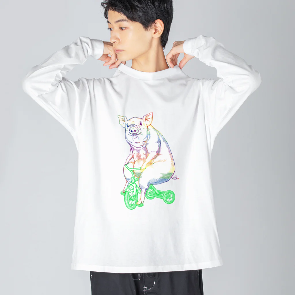 N谷スタジオのブタさんon三輪車～レインボーバージョン～ Big Long Sleeve T-Shirt