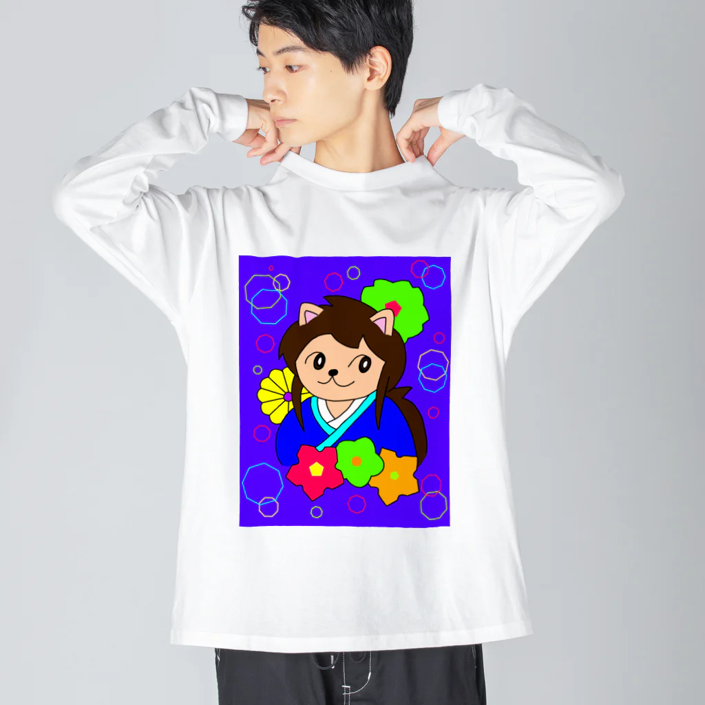 greetenの猫 侍くん 和柄 Big Long Sleeve T-Shirt