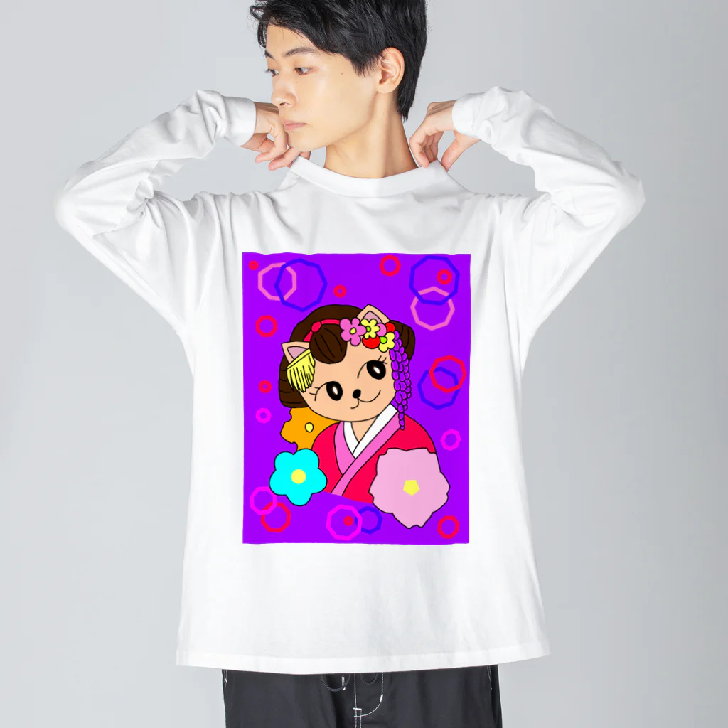 greetenの猫 舞妓さん 和柄 Big Long Sleeve T-Shirt