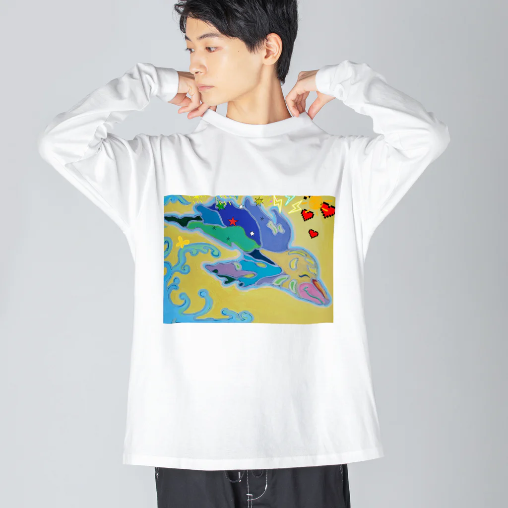 アート工房　甘月蝕(kanngesshoku)『TAaKA』のストアのMary's  tweets『ワーイ、海水浴って最高!!』 Big Long Sleeve T-Shirt