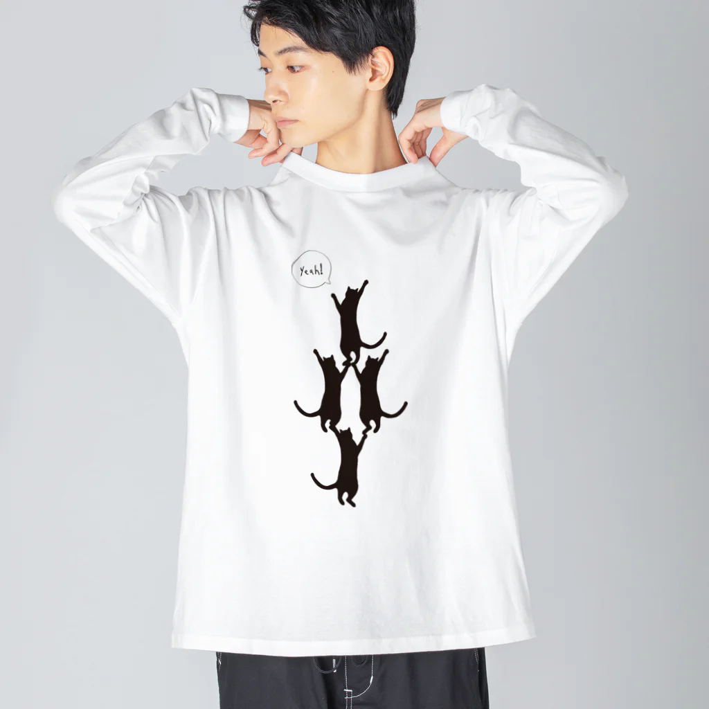 Bacoの頑張る黒猫さんたち ビッグシルエットロングスリーブTシャツ