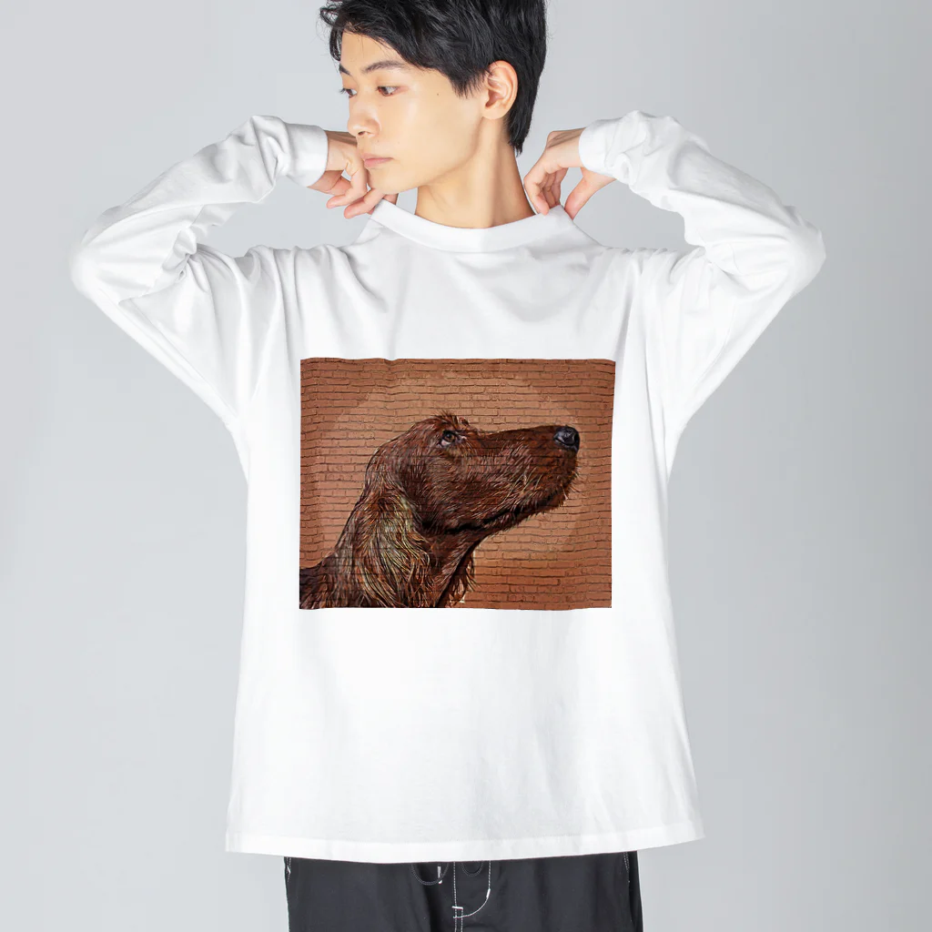 【CPPAS】Custom Pet Portrait Art Studioのアイリッシュセッタードッグ - レンガブロック背景 Big Long Sleeve T-Shirt