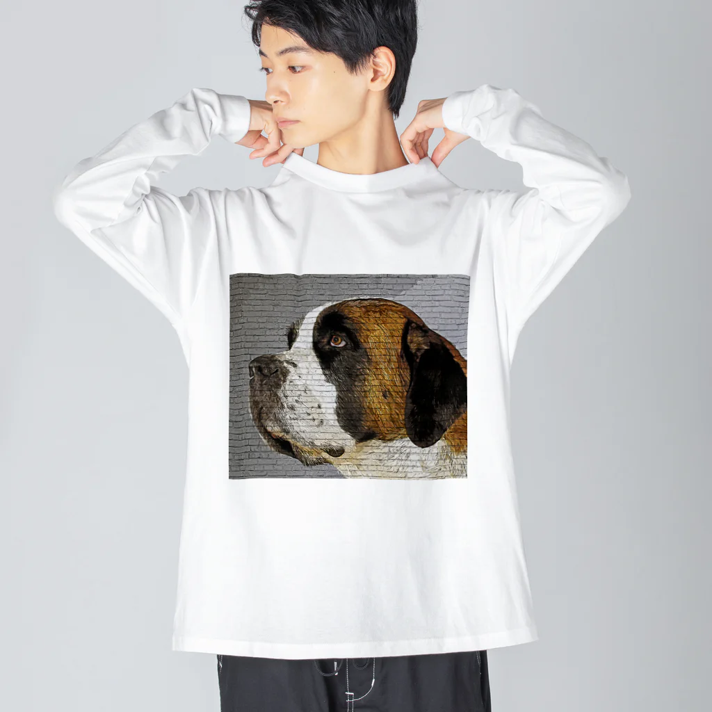 【CPPAS】Custom Pet Portrait Art Studioのパワフルでエレガントなセントバーナードドッグ - レンガブロック背景 Big Long Sleeve T-Shirt