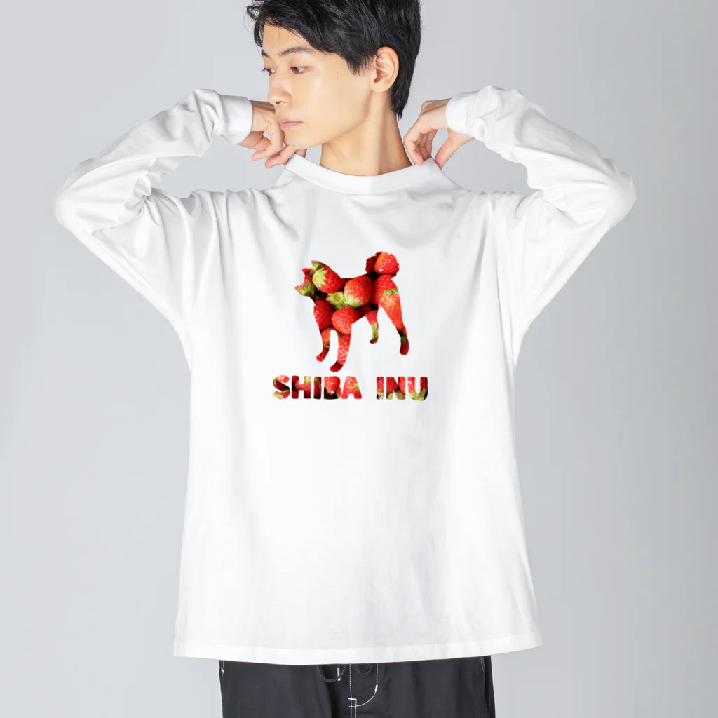 onehappinessのいちご　柴犬 ビッグシルエットロングスリーブTシャツ