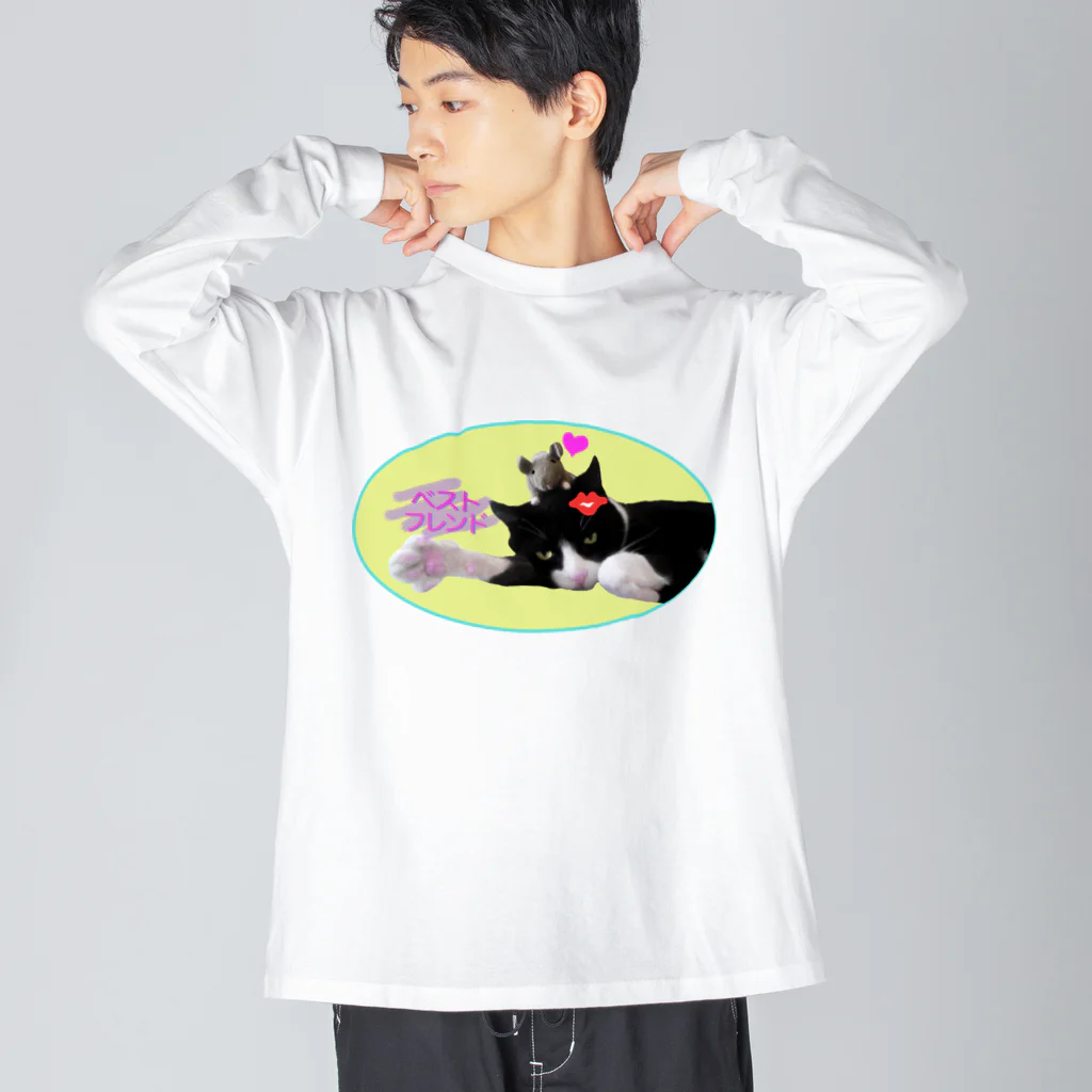 Kaeru Craftのベストフレンド ネコ丸とネズミ(イエロー) Big Long Sleeve T-Shirt