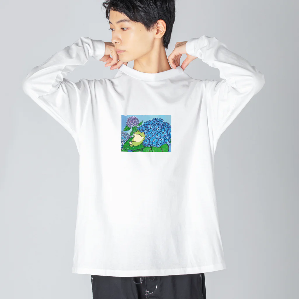 雨蛙碧のけろんと紫陽花 ビッグシルエットロングスリーブTシャツ