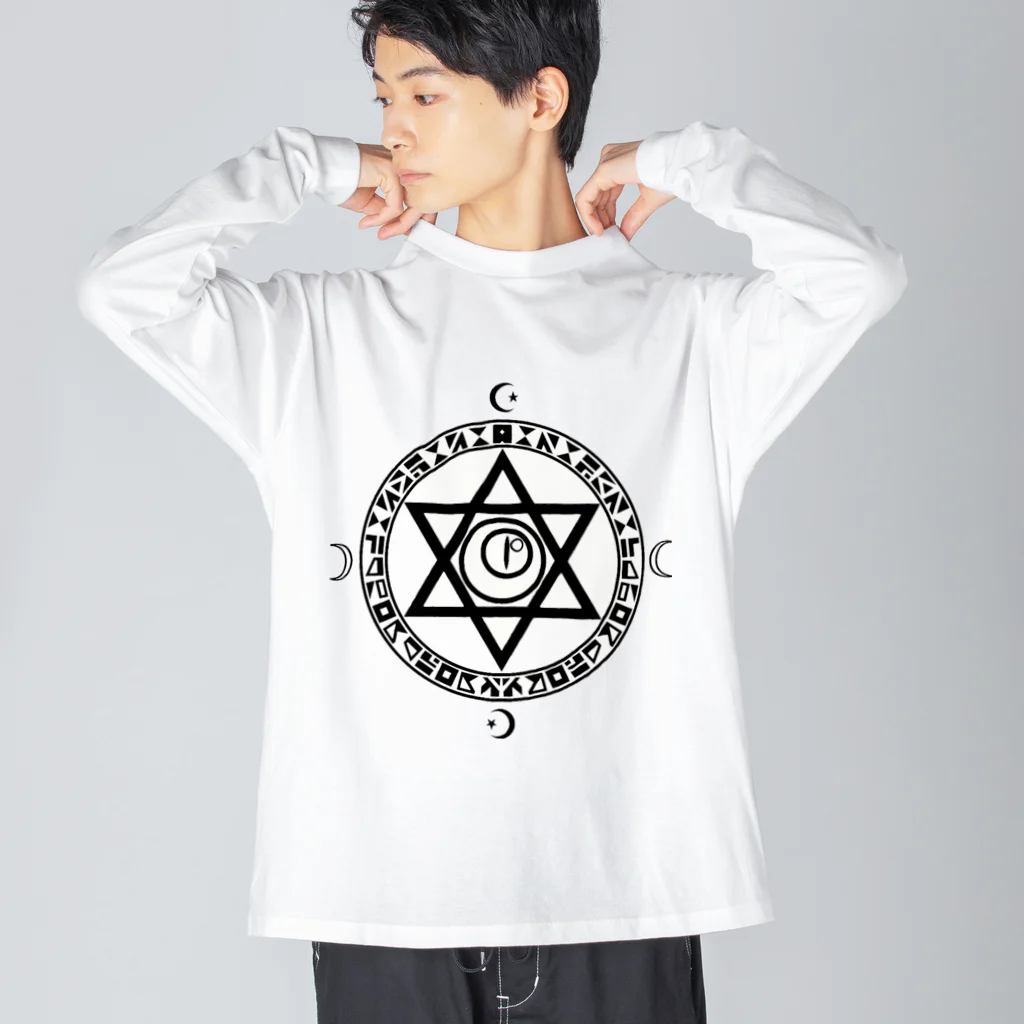 KIKITEKI_LABORATORYの魔法陣×六芒星×猫目玉 BLACK ビッグシルエットロングスリーブTシャツ