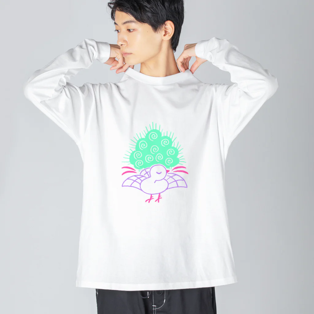 麻雀グッズ🀄️-kawaii mahjong-の麻雀🀄️一索(イーソー) ビッグシルエットロングスリーブTシャツ