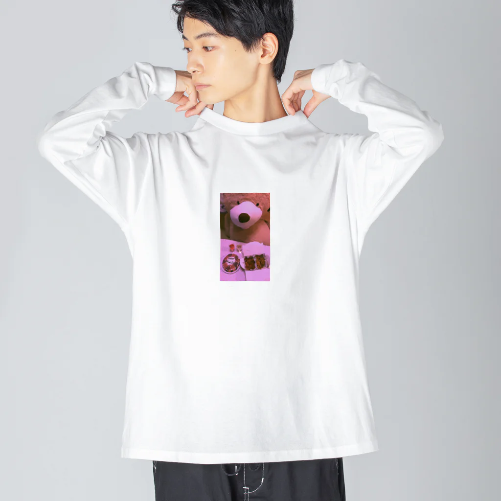 hsyのくまのパーティー ピンク ビッグシルエットロングスリーブTシャツ