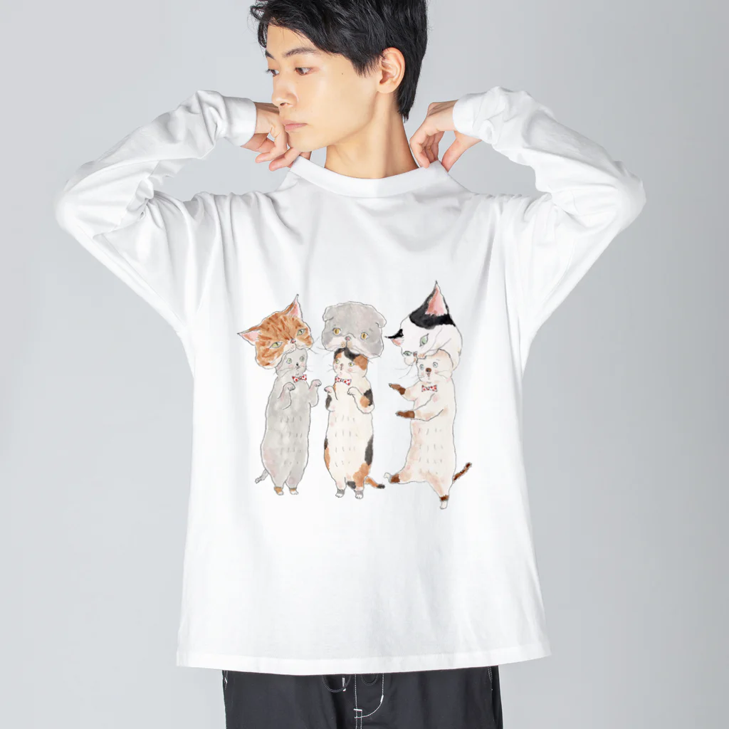 トコロコムギのねこがぶりにゃんこ ビッグシルエットロングスリーブTシャツ