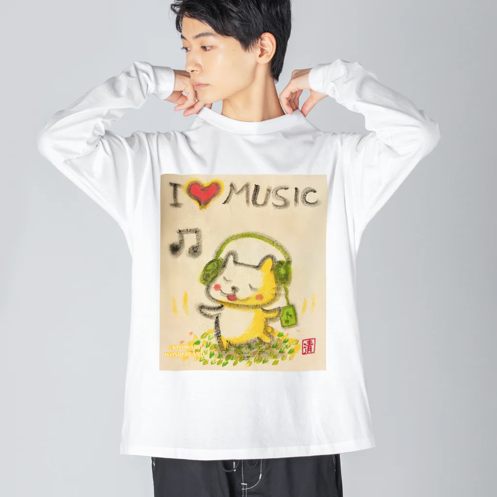 KIYOKA88WONDERLANDの音楽好きねこちゃん Music Kitty ビッグシルエットロングスリーブTシャツ