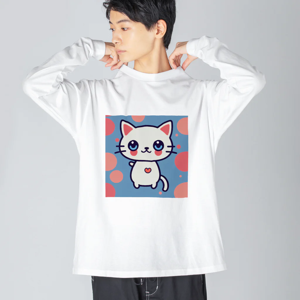 A31eの狛猫のミケ「はーとびーと」 ビッグシルエットロングスリーブTシャツ