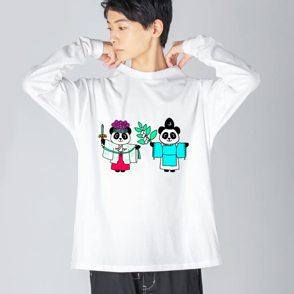 Tako＆Negi SUZURI支店のパンダ宮司とパンダ巫女淡色 Big Long Sleeve T-Shirt