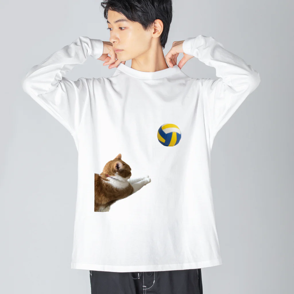 煮豆Zのレシーブ猫 ビッグシルエットロングスリーブTシャツ