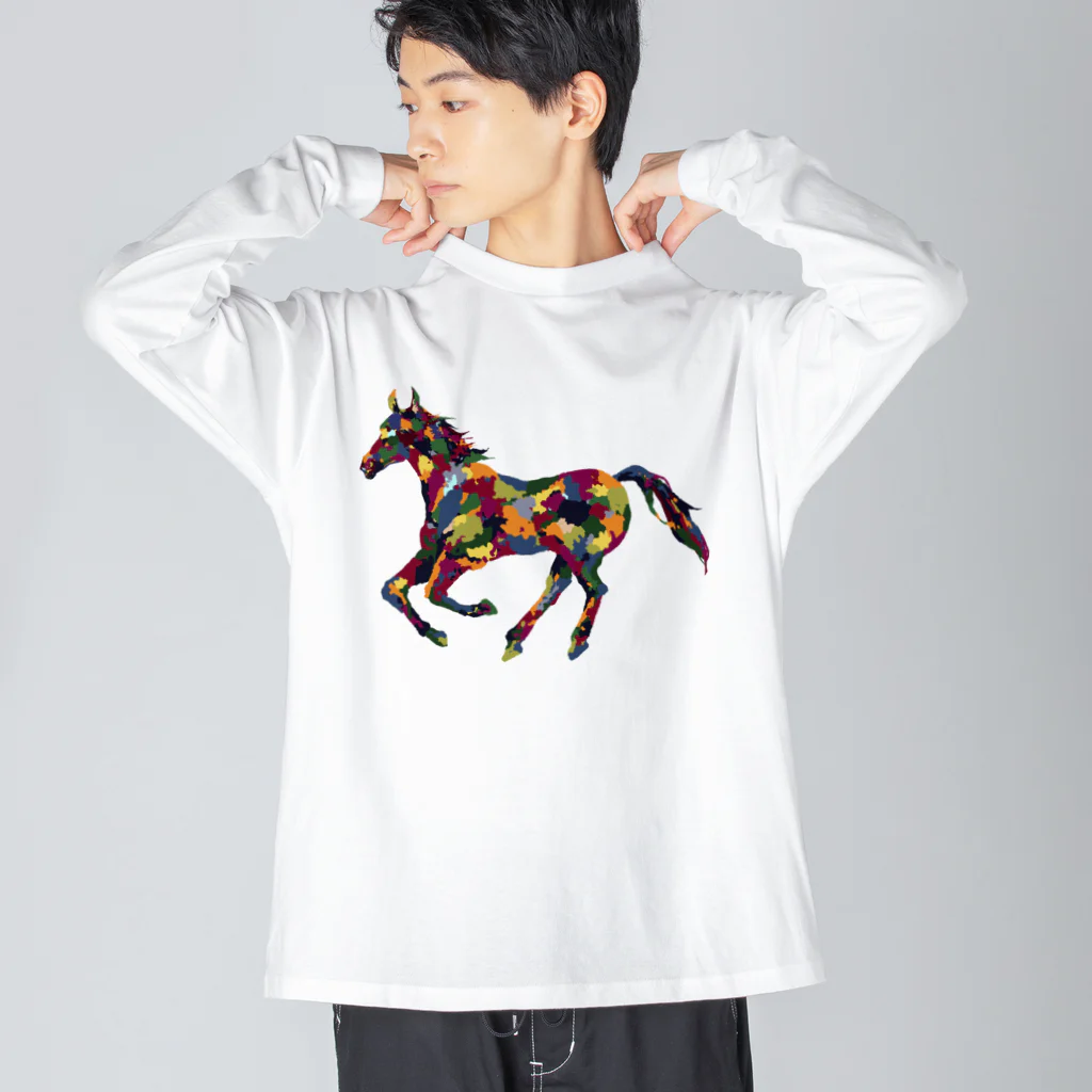 meiroのカラフルなホース ビッグシルエットロングスリーブTシャツ