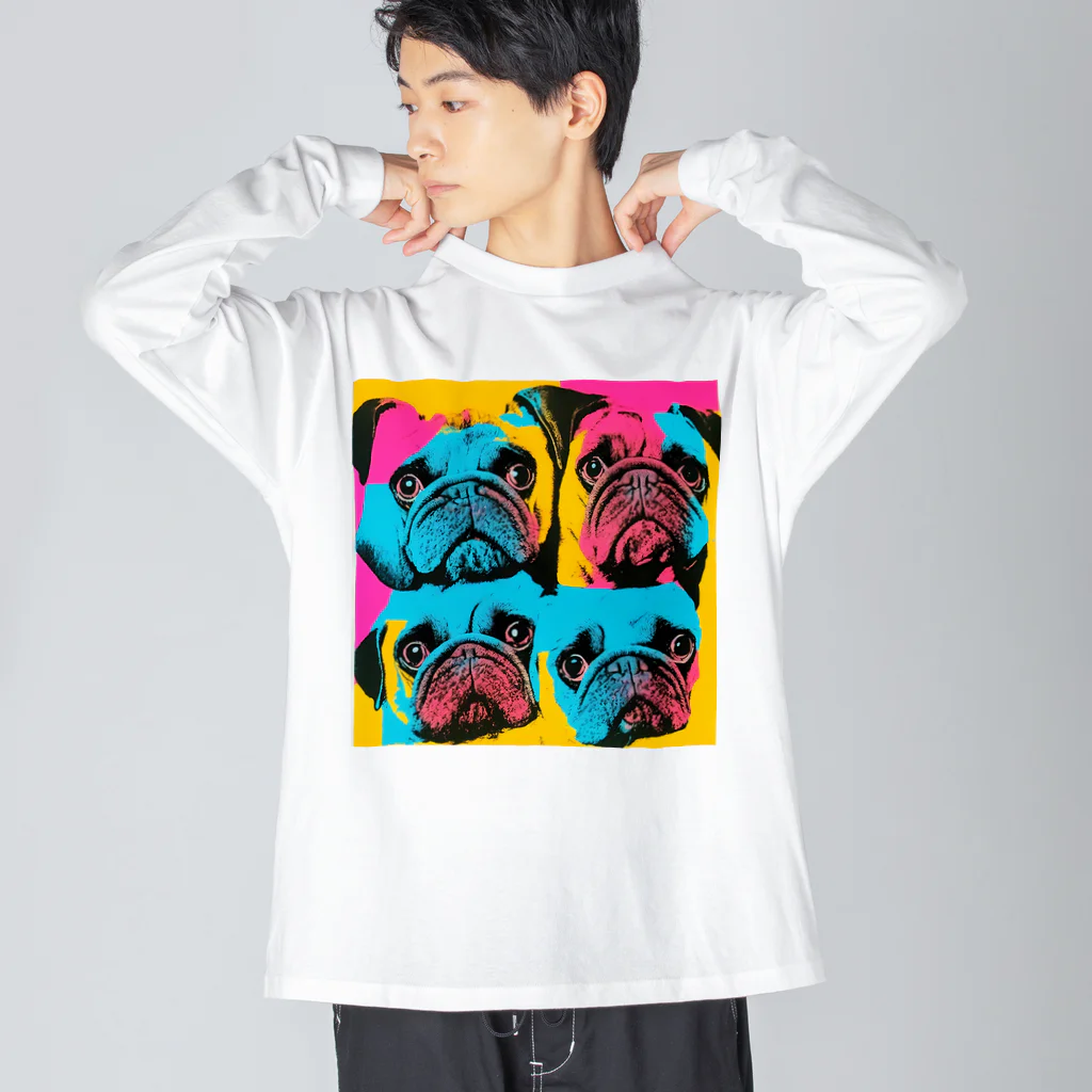 TakashiSのsurprised face pug ビッグシルエットロングスリーブTシャツ