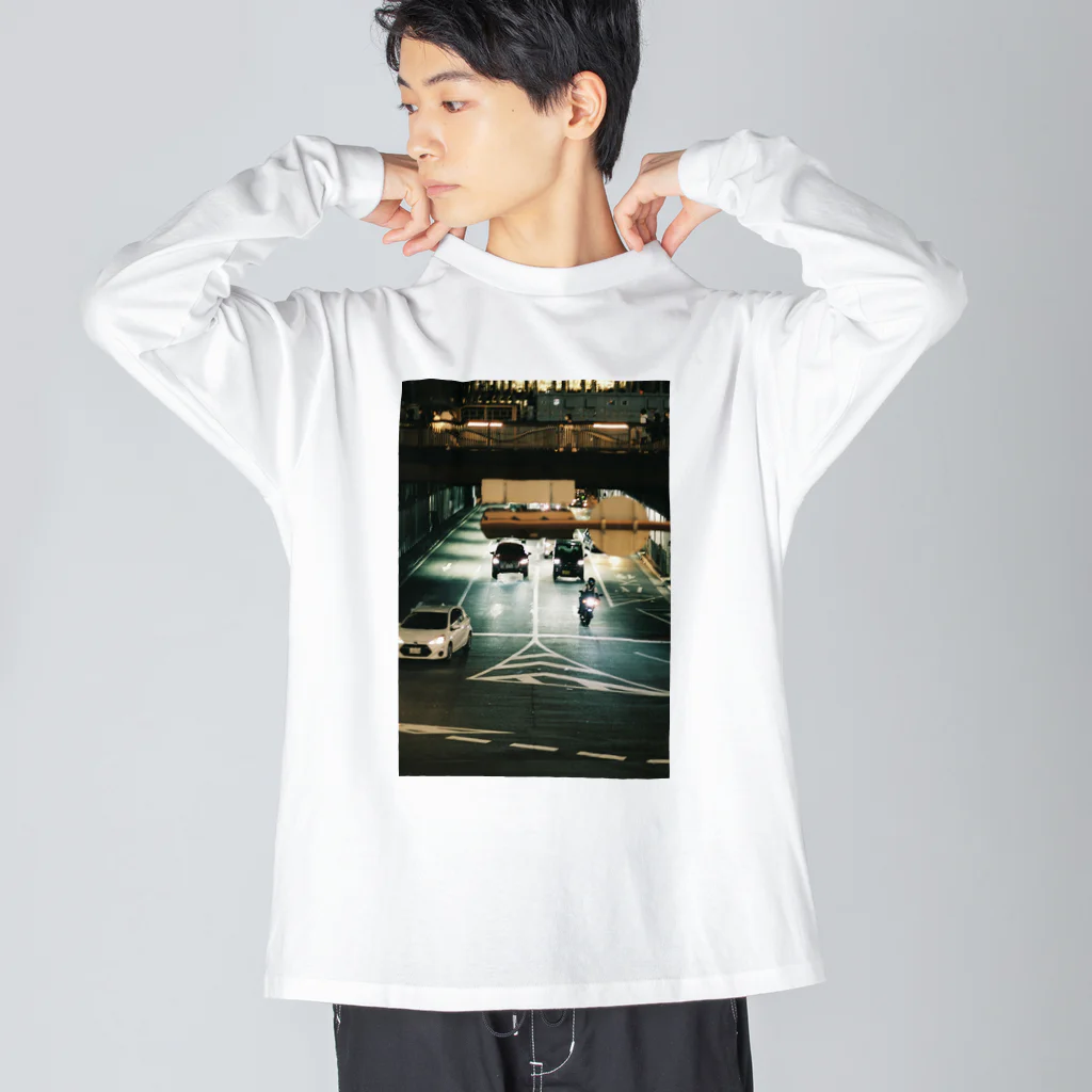 USAGI graf.の夜の道路 ビッグシルエットロングスリーブTシャツ