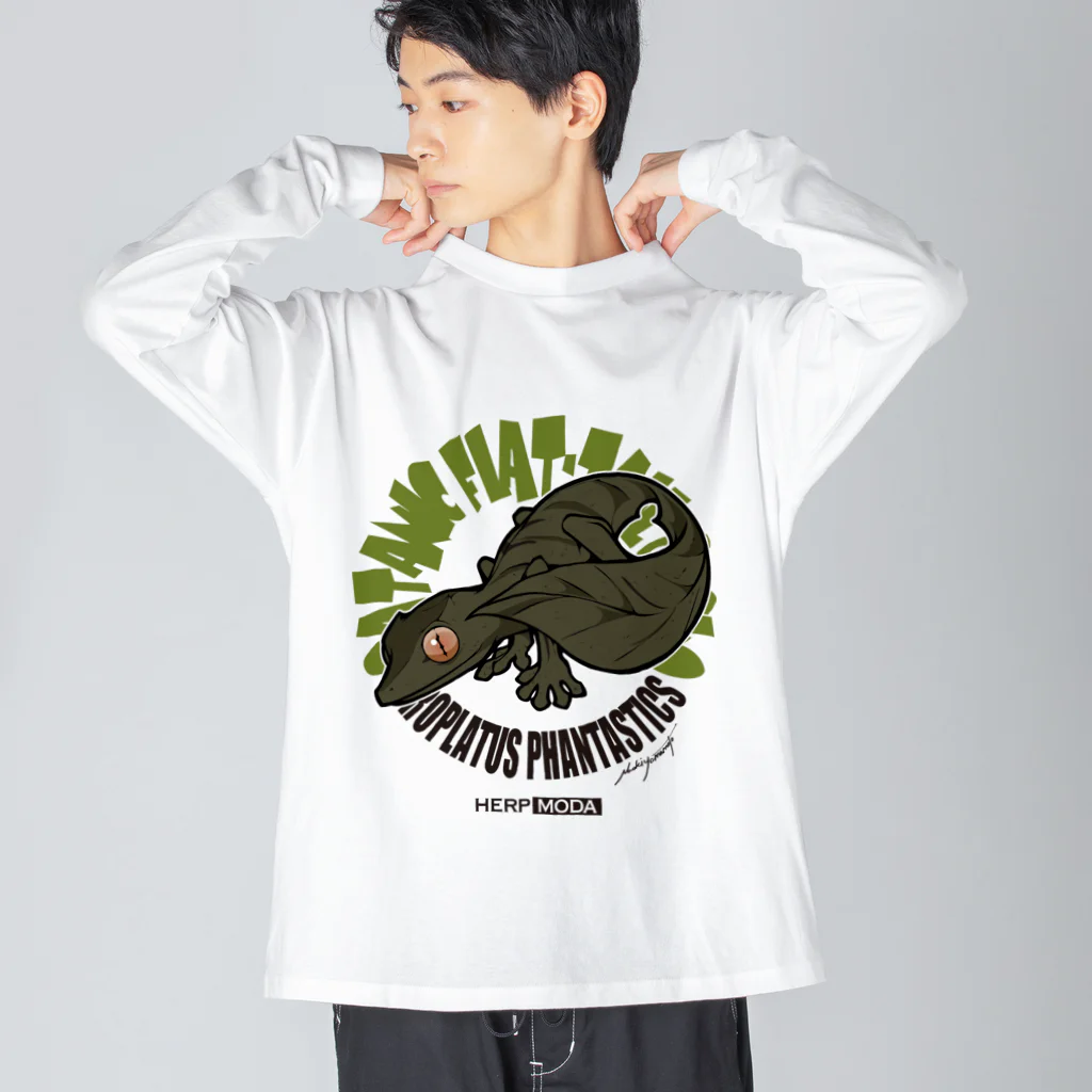 HERP MODA by ヤマモトナオキのエダハヘラオヤモリ/ダークグリーン Big Long Sleeve T-Shirt