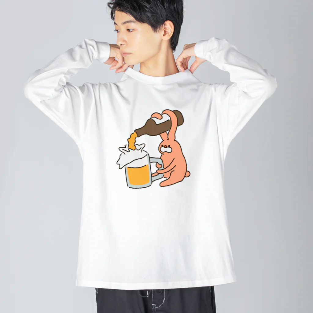 働きたくないの手酌うさぎ ビッグシルエットロングスリーブTシャツ