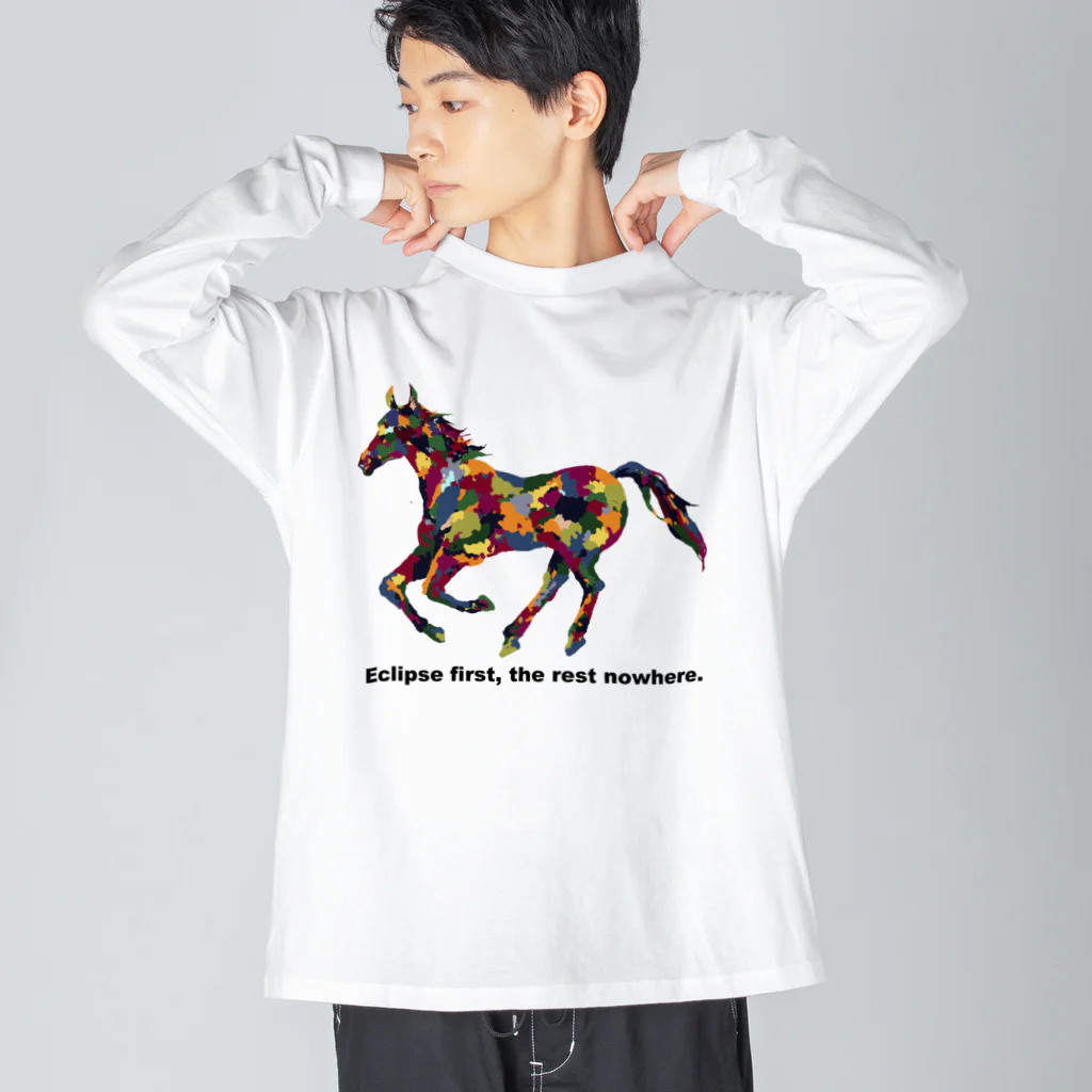 meiroのカラフルなホース_文字入り ビッグシルエットロングスリーブTシャツ