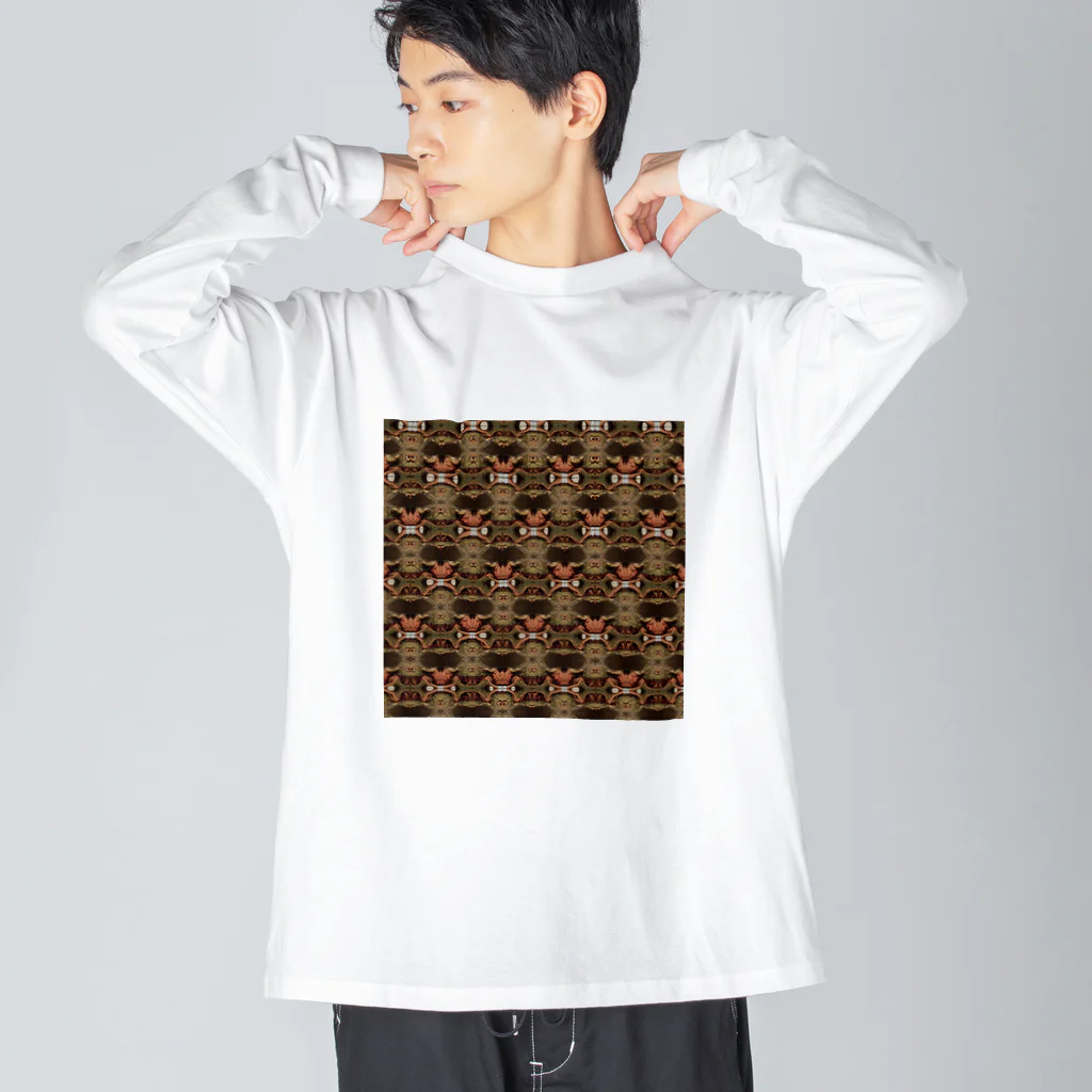 🍩tarojiro(たろじろ) shop🍩の恐竜に噛まれた時はシャワーで冷やすといい by AI模様 Big Long Sleeve T-Shirt