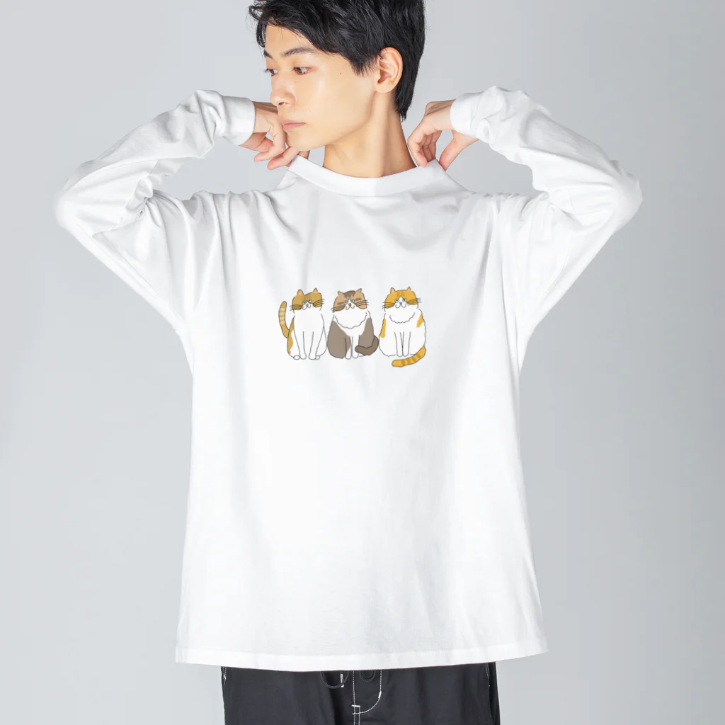 お髭ちゃんのおみせ。のふわふわ３にゃんず Big Long Sleeve T-Shirt