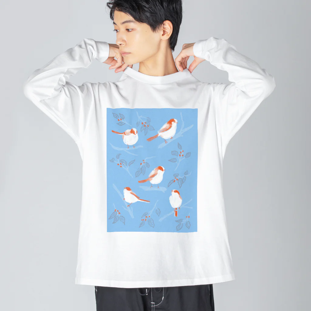 illustrator/ioriの野鳥観察_エナガ ビッグシルエットロングスリーブTシャツ