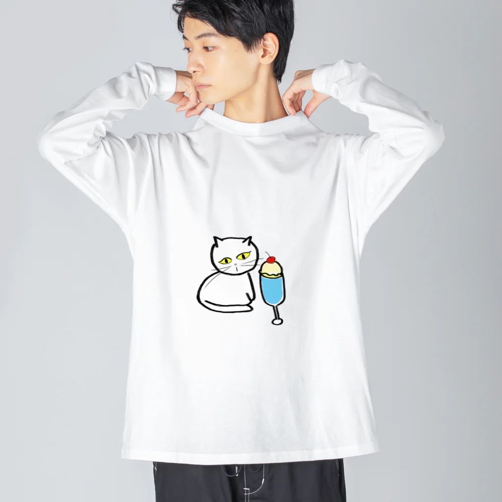 みにゆん　ねこのA lovely white cat who likes ice cream. Big Long Sleeve T-Shirt