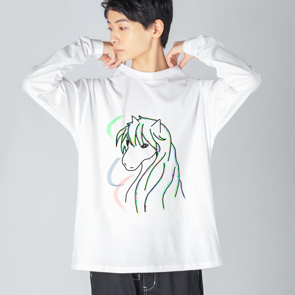 greetenの馬　カラフルラインアート　 Big Long Sleeve T-Shirt