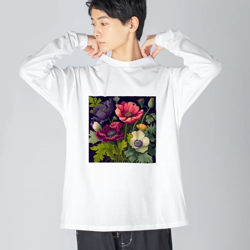 botanicalartAIのアネモネのボカニカルアートイラスト ビッグシルエットロングスリーブTシャツ