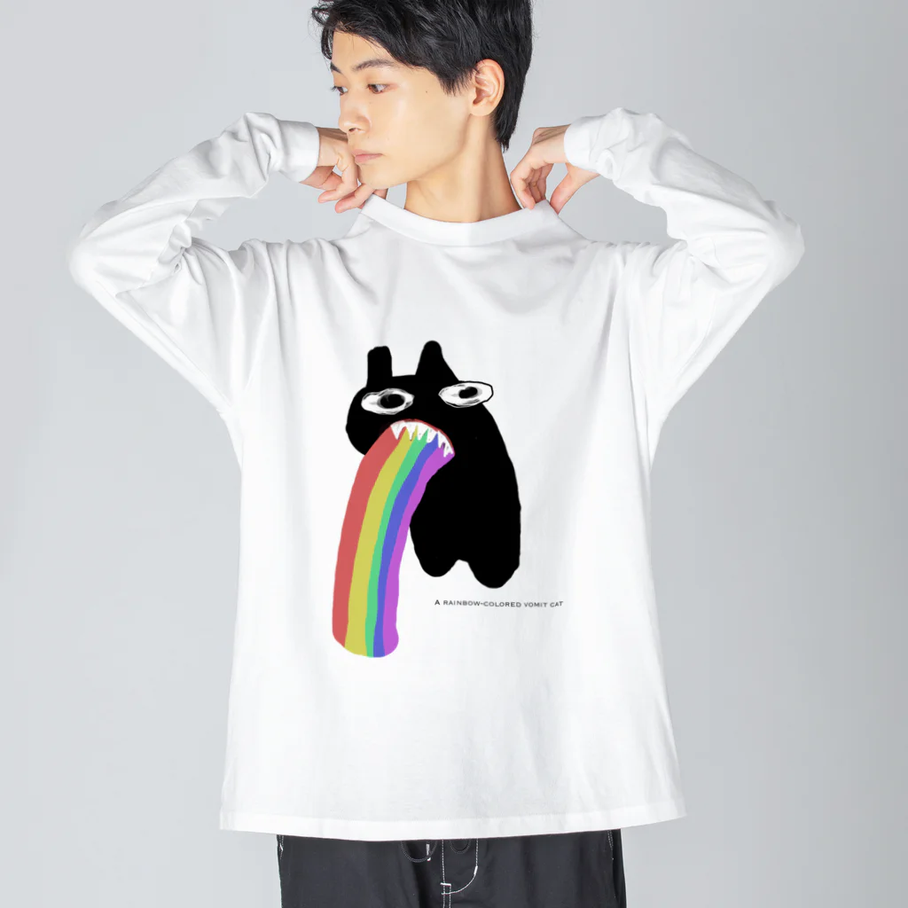 Piumium.の虹嘔吐猫🌈🐈‍⬛ ビッグシルエットロングスリーブTシャツ