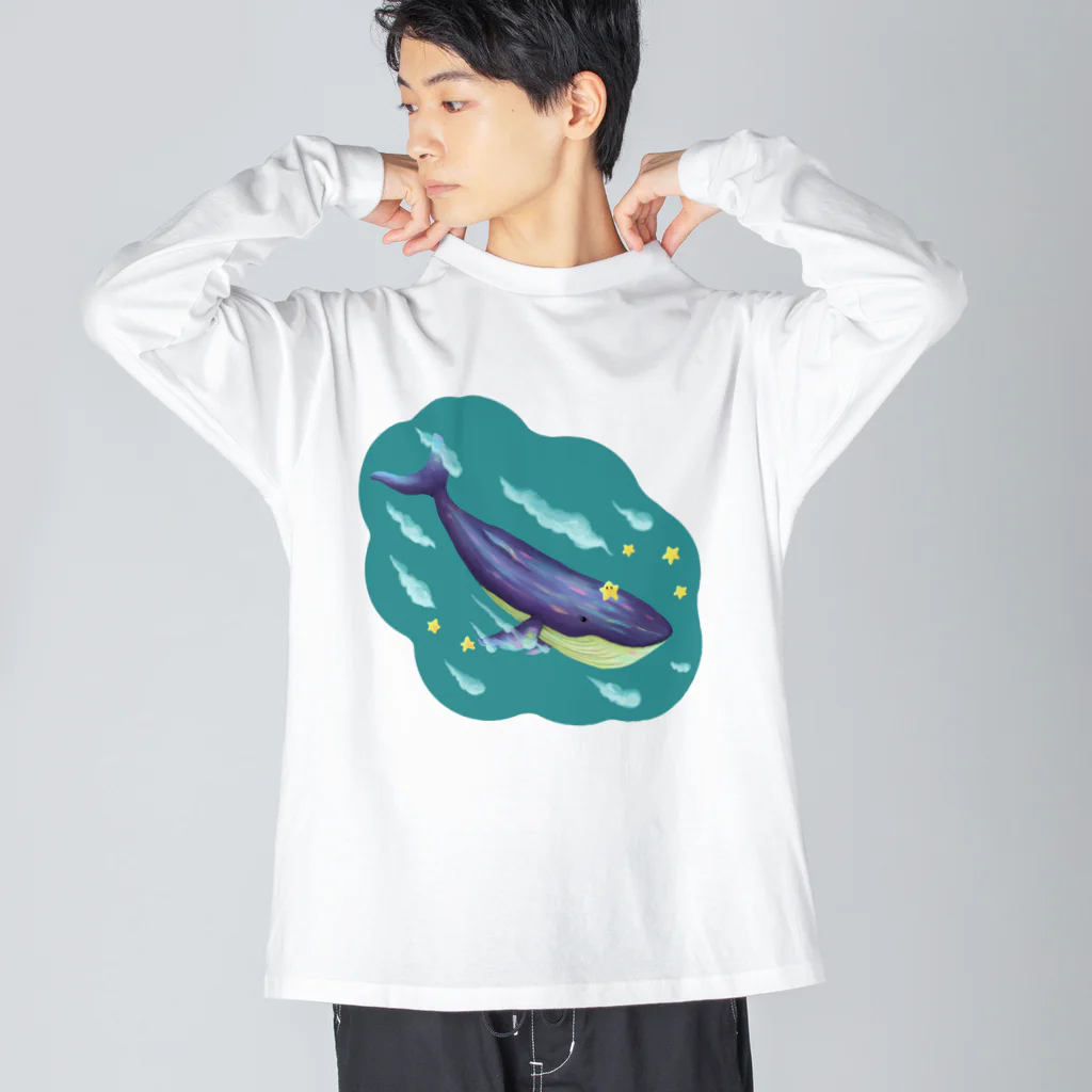 ari designの星と泳ぐシロナガスクジラ ビッグシルエットロングスリーブTシャツ