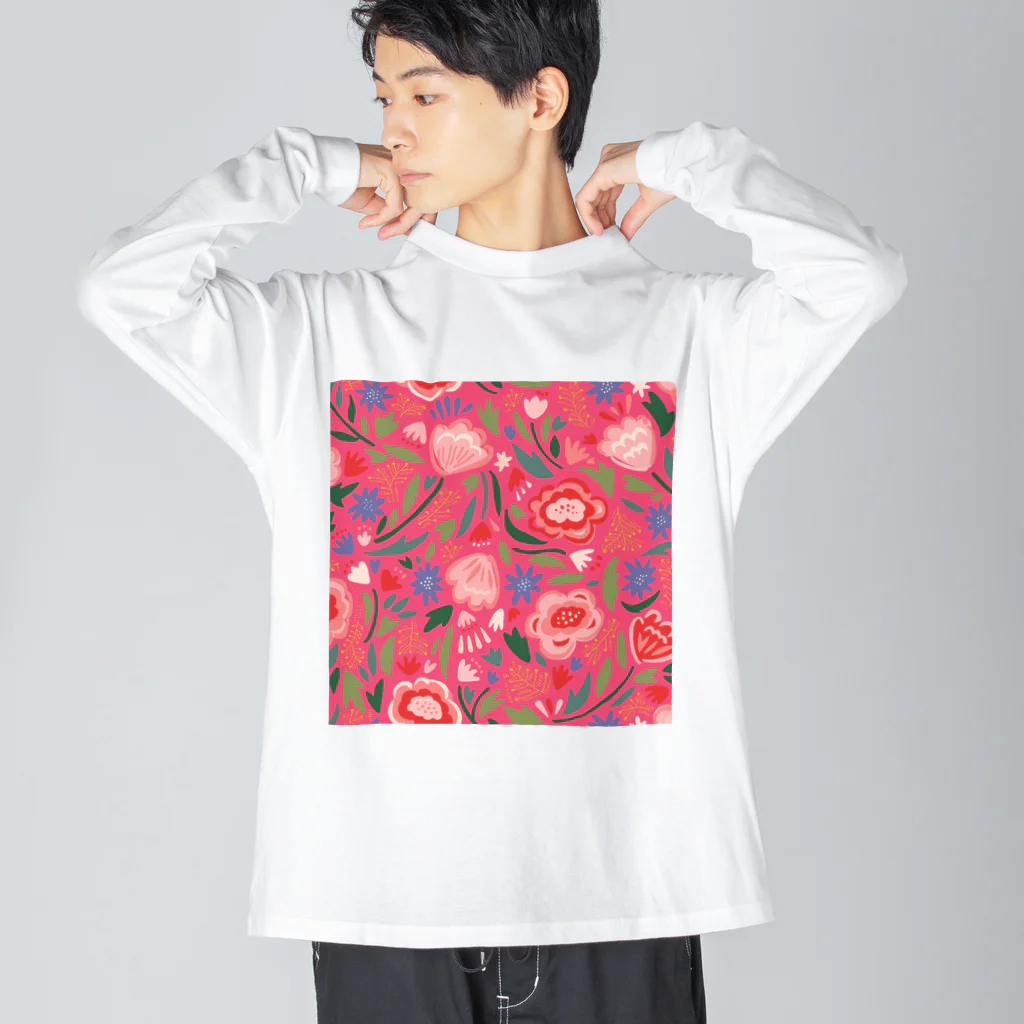 Katie（カチエ）のエキゾチックな花柄（ピンク） ビッグシルエットロングスリーブTシャツ