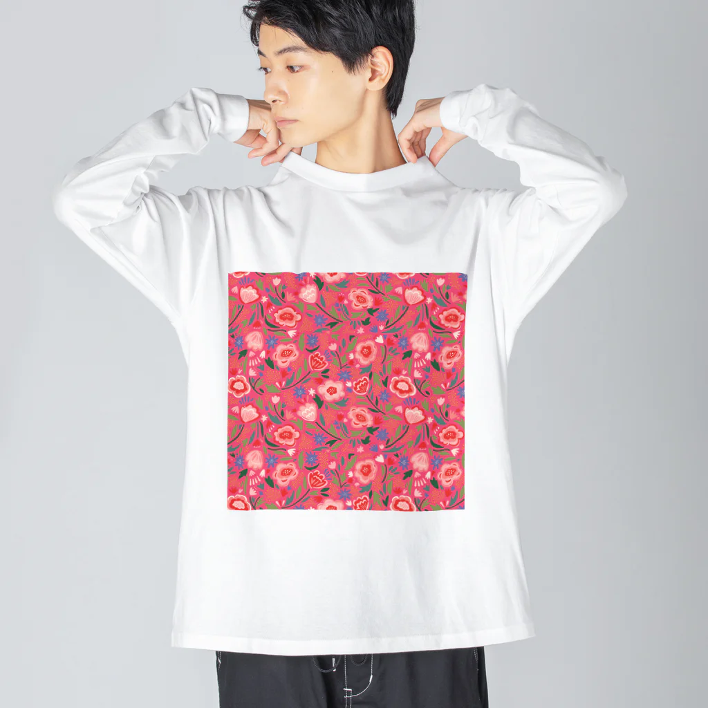 Katie（カチエ）のエキゾチックな花柄（ピンク／小） Big Long Sleeve T-Shirt