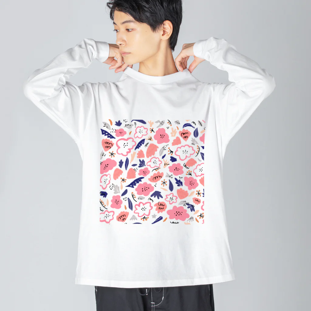 Katie（カチエ）の抽象的な手描きの花柄 Big Long Sleeve T-Shirt