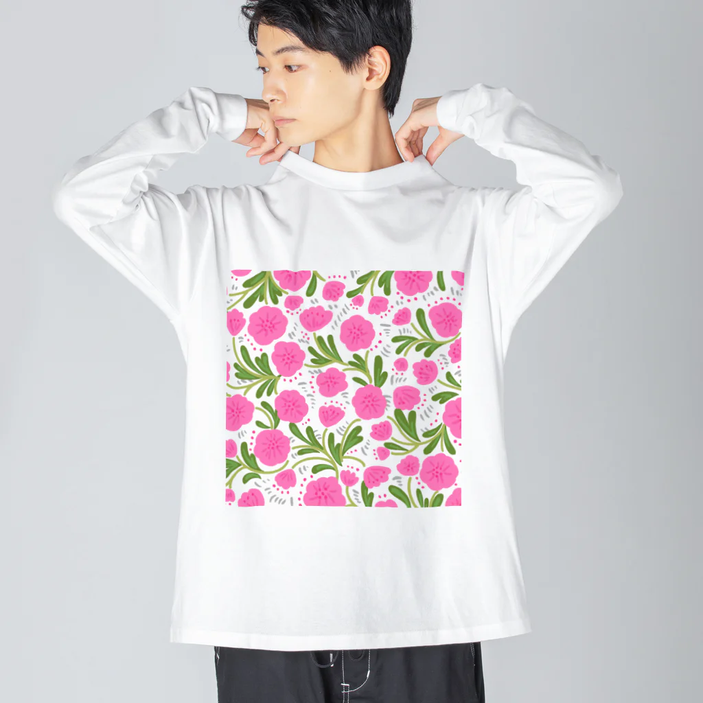 Katie（カチエ）の手描きの花柄（ピンク） Big Long Sleeve T-Shirt