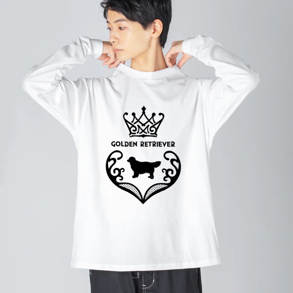 onehappinessのゴールデンレトリバー　crown heart　onehappiness　black ビッグシルエットロングスリーブTシャツ