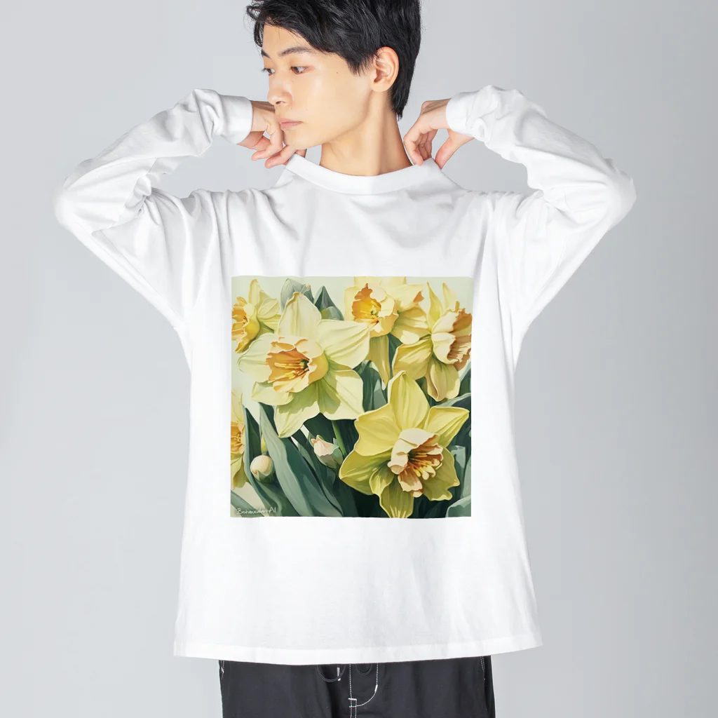 botanicalartAIの黄色のスイセン ビッグシルエットロングスリーブTシャツ