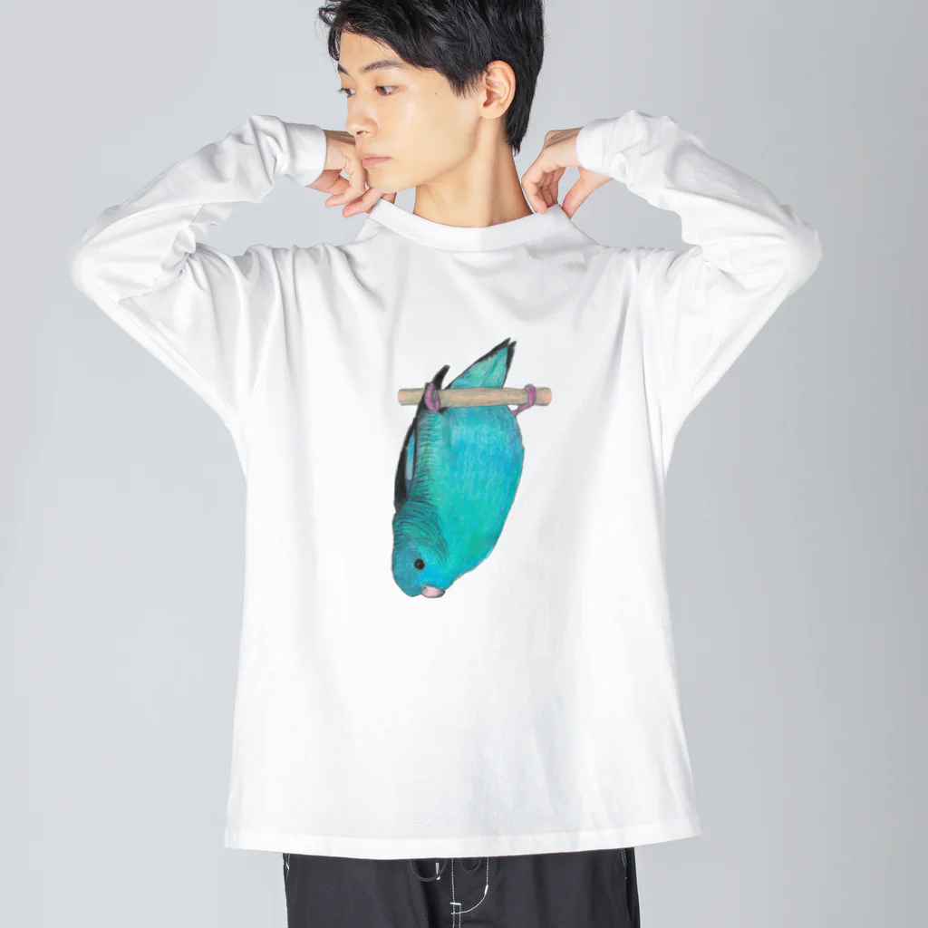 森図鑑の[森図鑑] サザナミインコ水色 Big Long Sleeve T-Shirt