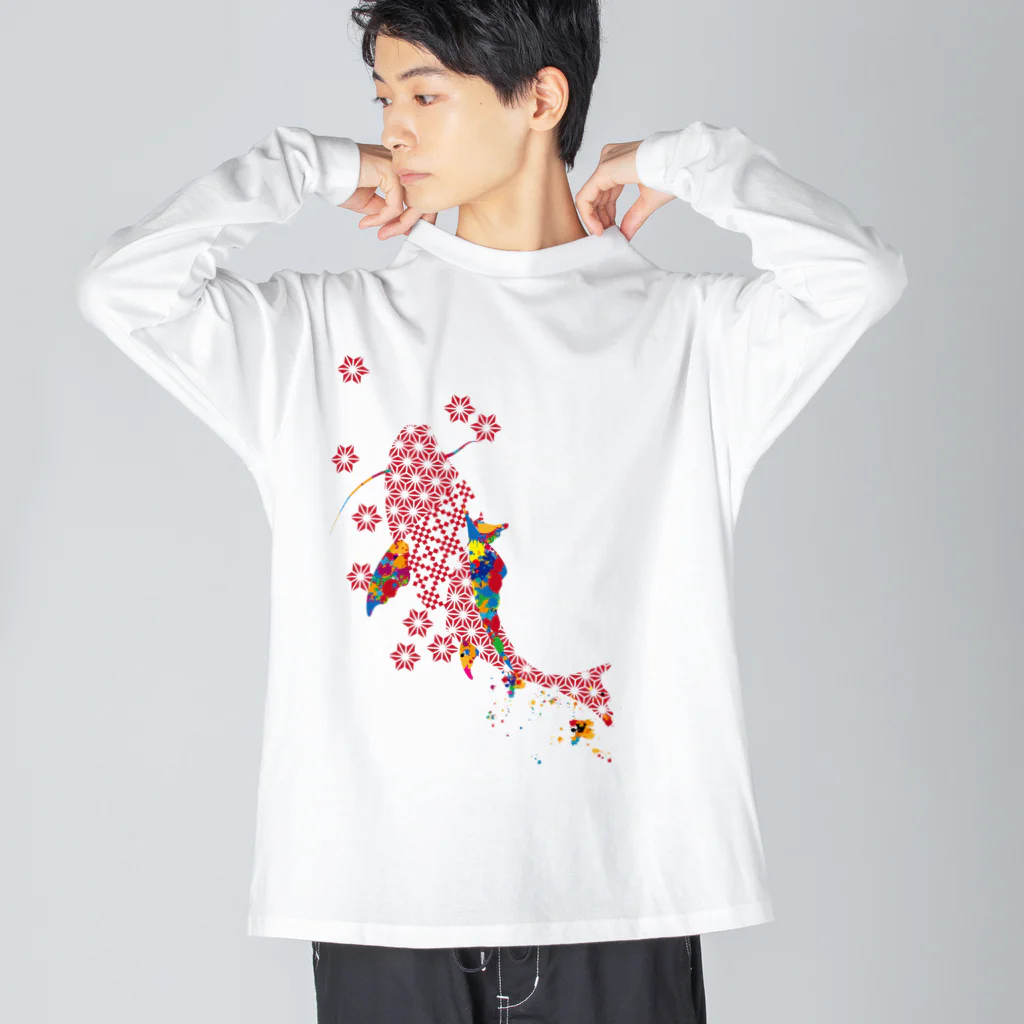 cuuyabowの鯉のぼり・和柄＆スプラッシュ / Red Big Long Sleeve T-Shirt