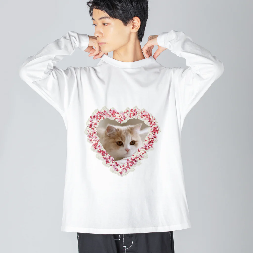 キャラメル色のメルちゃんのホイップクリーム猫ちゃん ビッグシルエットロングスリーブTシャツ