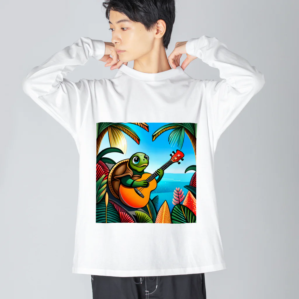 青空クリエイトのウクレレを弾くウミガメ Big Long Sleeve T-Shirt