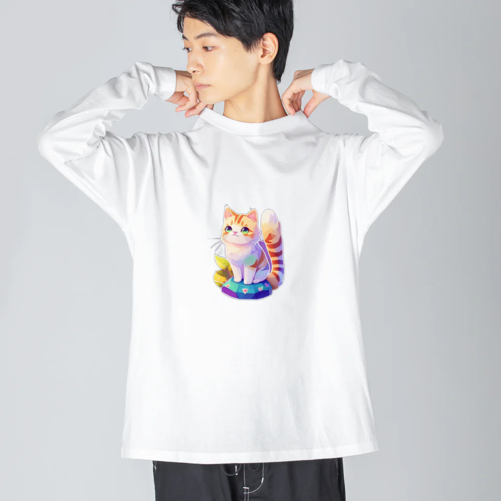 dolphineの上目遣いで見上げるrainbow cute cat ビッグシルエットロングスリーブTシャツ