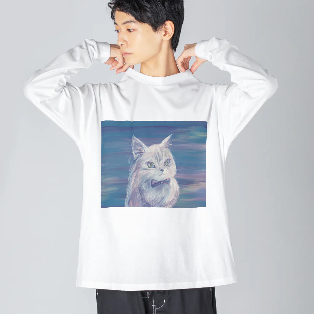猫のきぬくんのお店のシロネコ 루즈핏 롱 슬리브 티셔츠